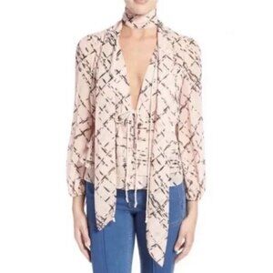 Chelsea28 x Olivia Palermo Women's Size Medium Tie Neck Sheer Blouse Pink Brown